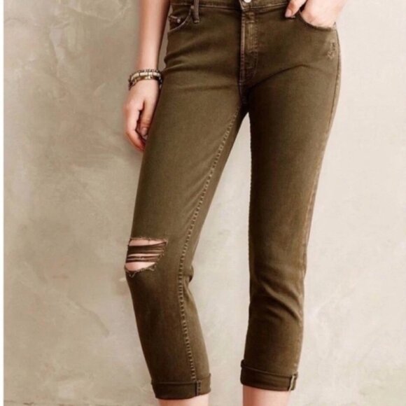 Mother The Dropout Distressed Crop Jeans Women's 29 Moss Green - Picture 2 of 14